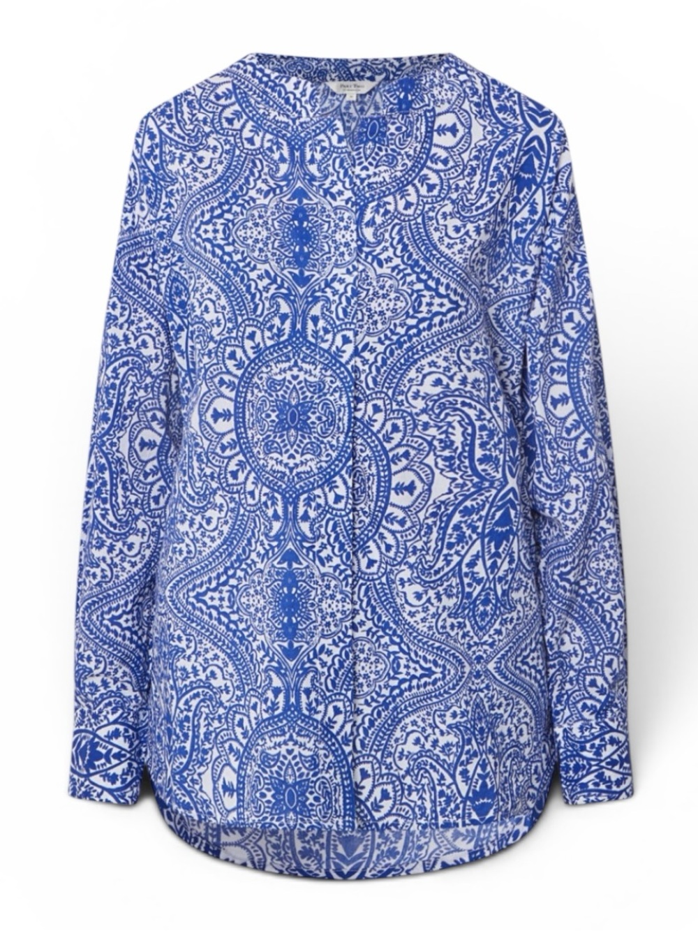 Part Two Organic Cotton Blue White Paisley Print Scandinavian Tunic Blouse Top - Picture 2 of 9